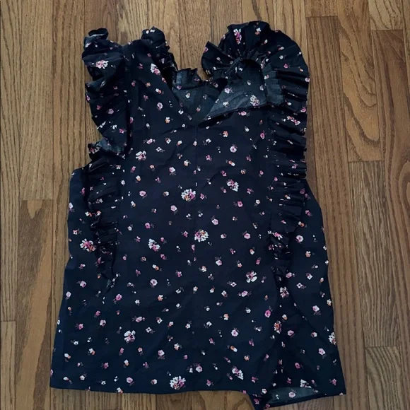 Rebecca Taylor MIS La Vie Meadow Floral Ruffle Navy Sleeveless Blouse Sz 12 - Picture 4 of 4